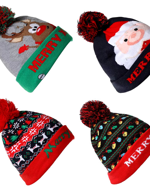 Load image into Gallery viewer, New Style! LED Christmas Hat Beanie Light up Illuminate Warm Hat 48 Patterns New Year Snowman Sweater Hat Christmas Decorations
