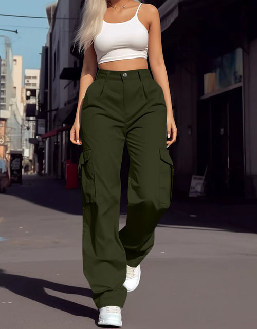 Load image into Gallery viewer, 2024 Trendy Women Wide Leg Cargo Pants Street Vibes Flap Pockets Drawstring Ruched High Waist Parachute Women Pants
