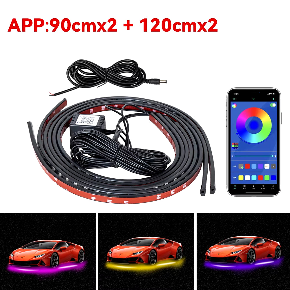 Car Underbody Light Decorative Lamp Neon LED RGB Car Underglow Bottom Light Remote/App Control Flexible Waterproof LED Strip