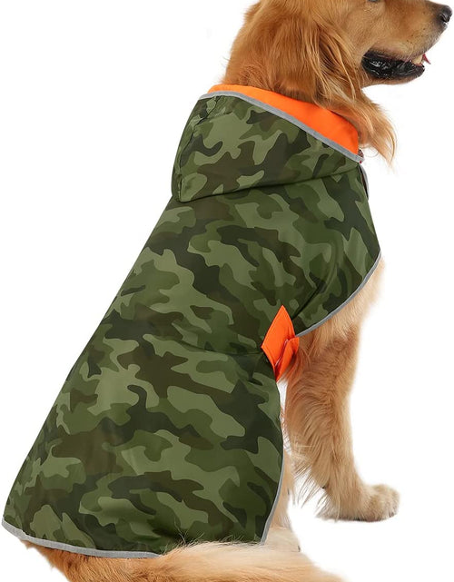 Load image into Gallery viewer, Reversible Dog Raincoat Hooded Slicker Poncho Rain Coat Jacket for Small Medium Large Dogs Camo Orange - L
