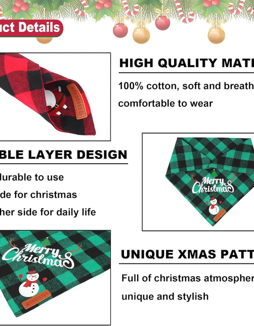 Load image into Gallery viewer, 2 Pack Dog Bandana Christmas Classic Plaid Pet Scarf Triangle Bibs Kerchief Merry Christmas Santa Snowman Print Pet Bandana for Medium Large Dogs Pets (Large, Red&amp;Green)
