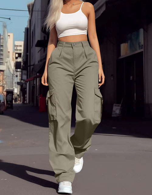 Load image into Gallery viewer, 2024 Trendy Women Wide Leg Cargo Pants Street Vibes Flap Pockets Drawstring Ruched High Waist Parachute Women Pants
