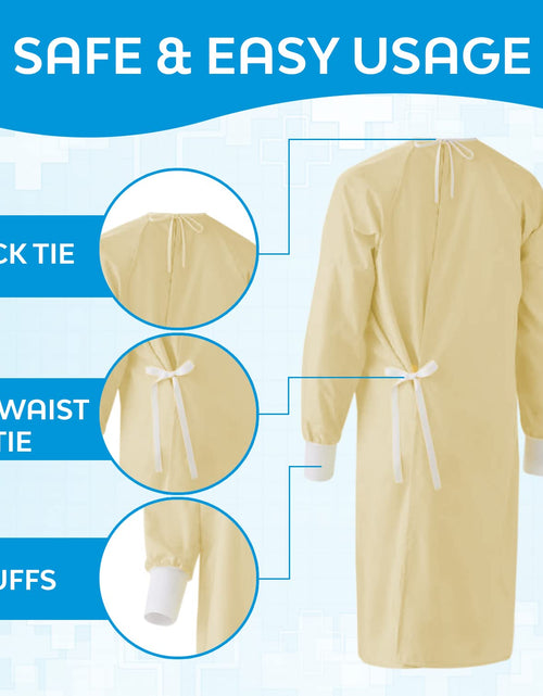 Load image into Gallery viewer, Nobles Reusable Isolation Gowns - Staff Protection for Hospital, Doctor&#39;S Office Yellow Isolation Gowns - Latex-Free Fluid Resistant Isolation Gowns with Knitted Cuffs - 6-Pack
