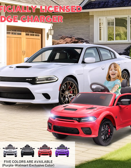 Load image into Gallery viewer, Dodge Electric Ride on Cars for Kids, 12V Licensed Dodge Charger SRT Powered Ride on Toys Cars with Parent Remote Control, Electric Car for Girls 3-5 W/Music Player/Led Headlights/Safety Belt, White
