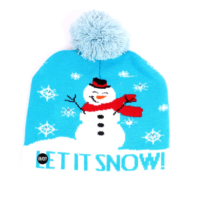 New Style! LED Christmas Hat Beanie Light up Illuminate Warm Hat 48 Patterns New Year Snowman Sweater Hat Christmas Decorations