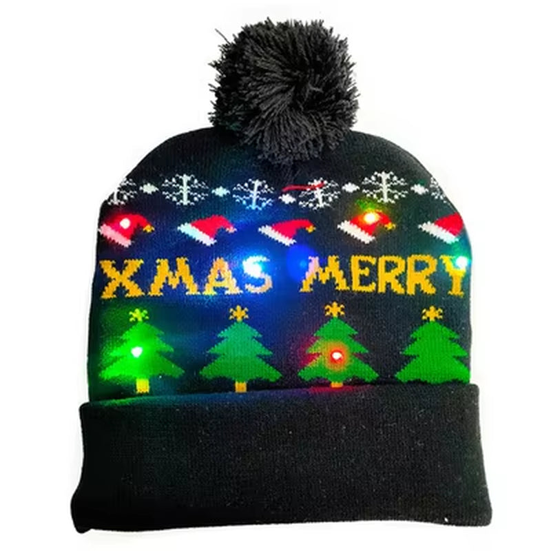 New Style! LED Christmas Hat Beanie Light up Illuminate Warm Hat 48 Patterns New Year Snowman Sweater Hat Christmas Decorations