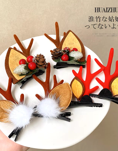 Load image into Gallery viewer, 2Pcs Pack Cute Reindeer Ears Hair Clip Classic Christmas Festive Women Kids Barrettes Party Cosplay Hair Accessories for Girls
