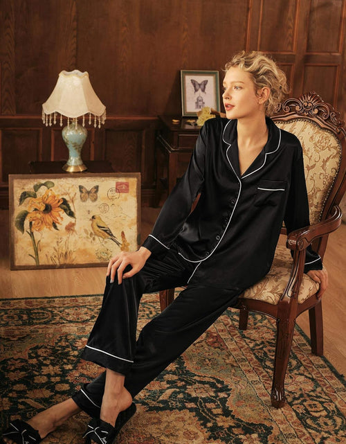 Load image into Gallery viewer, Silk Satin Pajamas Women, Long Sleeve Silk Pjs for Women Set, Two-Piece Button-Down Sleepwear, Small~X-Large
