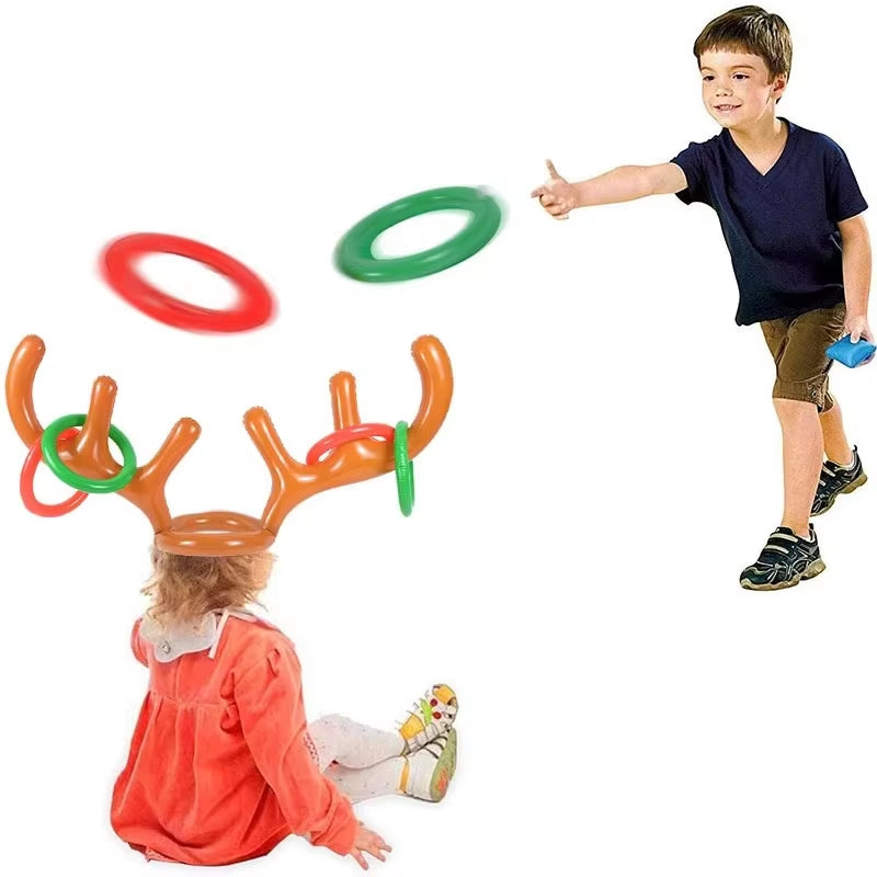 Christmas Inflatable Reindeer Antler Hat Ring Toss Funny Family Game Kids Gift Toy Xmas Party Supplies 2024 Christmas Home Decor