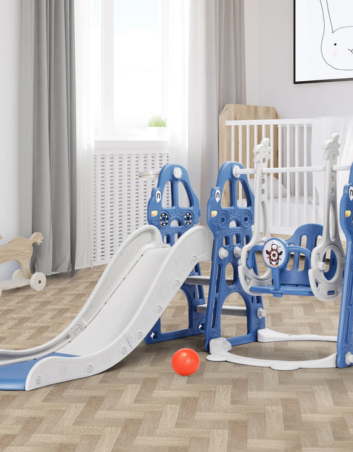 Load image into Gallery viewer, 4 in 1 Toddler Swing and Slide Set for Age 1-3 Indoor Playground for Children Baby Swing Set with Slide, Climber, Basketball Hoop and Long Slide for Boys and Girls-Blue
