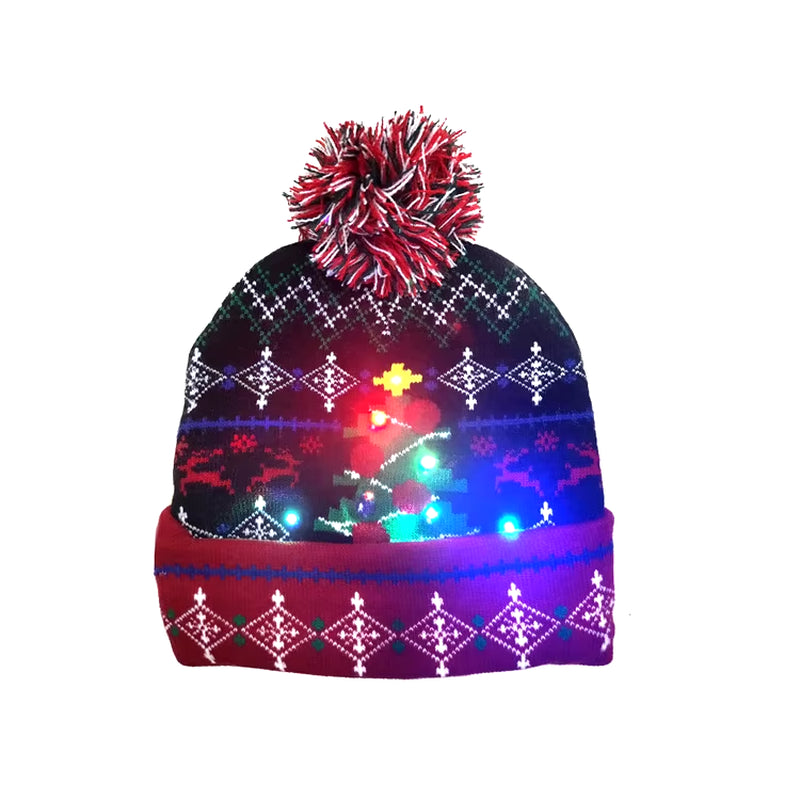 New Style! LED Christmas Hat Beanie Light up Illuminate Warm Hat 48 Patterns New Year Snowman Sweater Hat Christmas Decorations