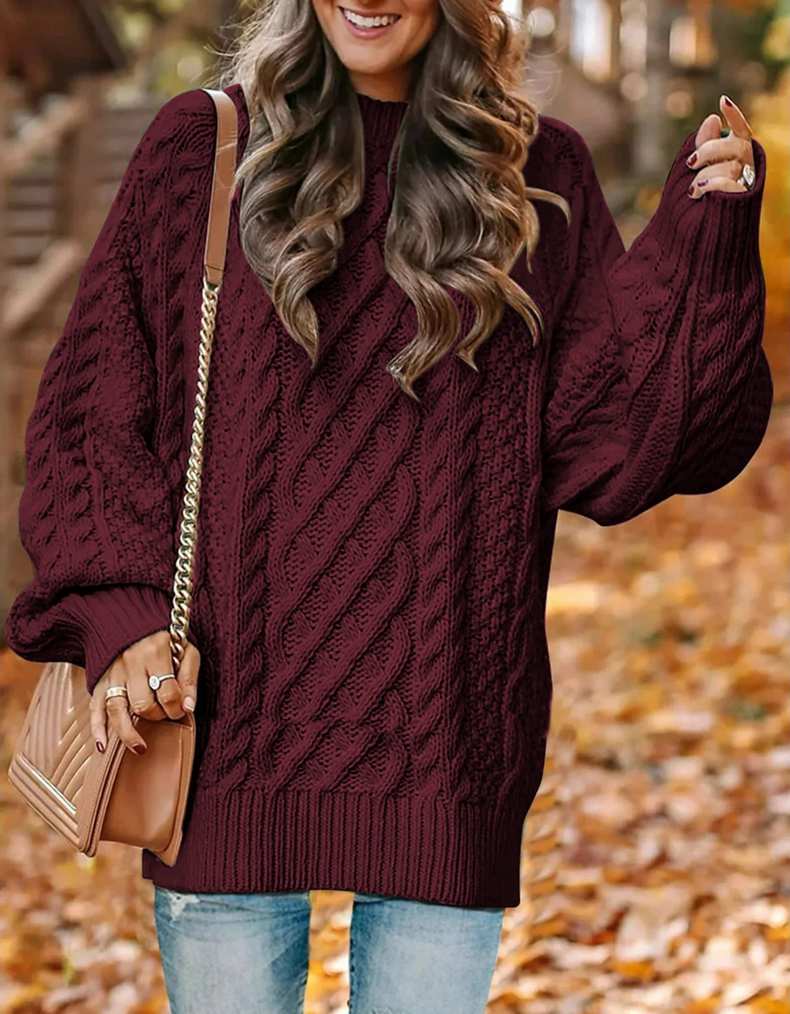 Oversized Sweaters for Women Cable Knit Chunky Pullover Sweater