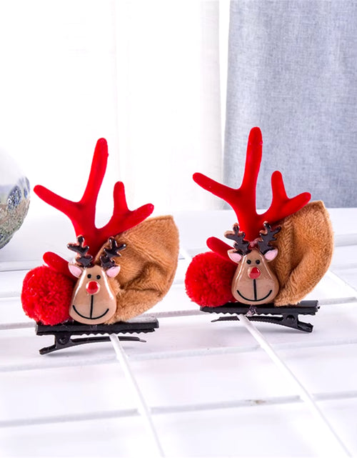 Load image into Gallery viewer, 2Pcs Pack Cute Reindeer Ears Hair Clip Classic Christmas Festive Women Kids Barrettes Party Cosplay Hair Accessories for Girls
