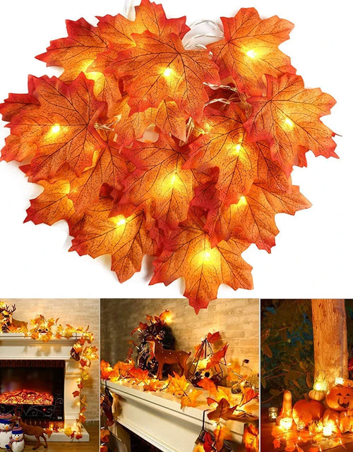 Load image into Gallery viewer, 2/3/6M Christmas Decoration Artificial Maple Leaf Leaves LED Light String Lantern Garland Home Party DIY Deco Halloween New Yea
