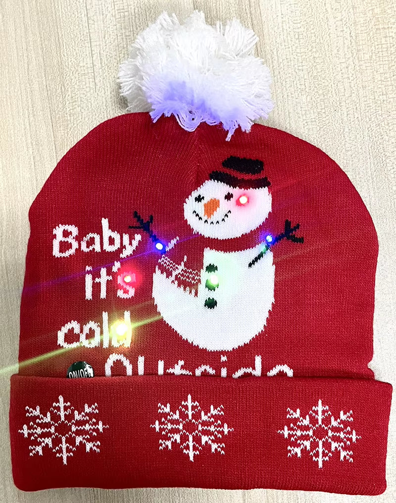 New Style! LED Christmas Hat Beanie Light up Illuminate Warm Hat 48 Patterns New Year Snowman Sweater Hat Christmas Decorations