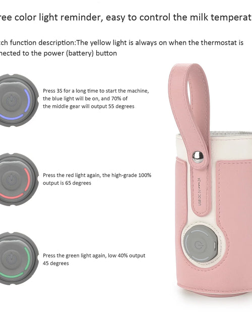 Load image into Gallery viewer, Portable Bottle Warmer, Intelligent Bottle Warmer, Fast Charge, 3-Speed Temperature Regulation, Pink
