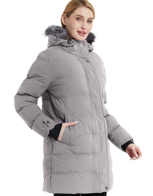 Load image into Gallery viewer, Women&#39;S Puffer Jacket Hooded Parka Warm Winter Coat Long Coats Charcoal L
