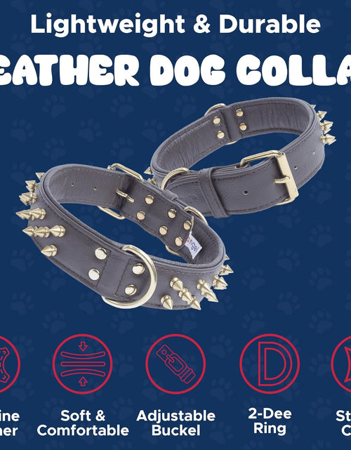 Load image into Gallery viewer, Genuine Leather Spiked Dog Collar | Multi- Line Metal Spikes | Soft and Strong Padded Leather | Stainless Steel | 2 Dee Rings | Multiple Sizes | Amsterdam Spiked Collection by
