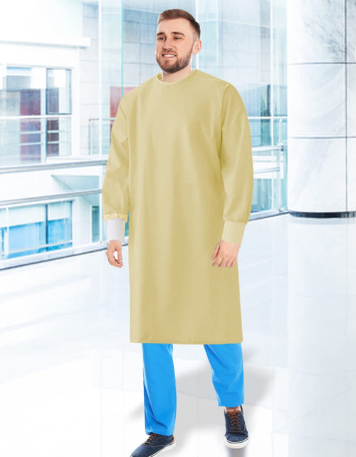 Load image into Gallery viewer, Nobles Reusable Isolation Gowns - Staff Protection for Hospital, Doctor&#39;S Office Yellow Isolation Gowns - Latex-Free Fluid Resistant Isolation Gowns with Knitted Cuffs - 6-Pack
